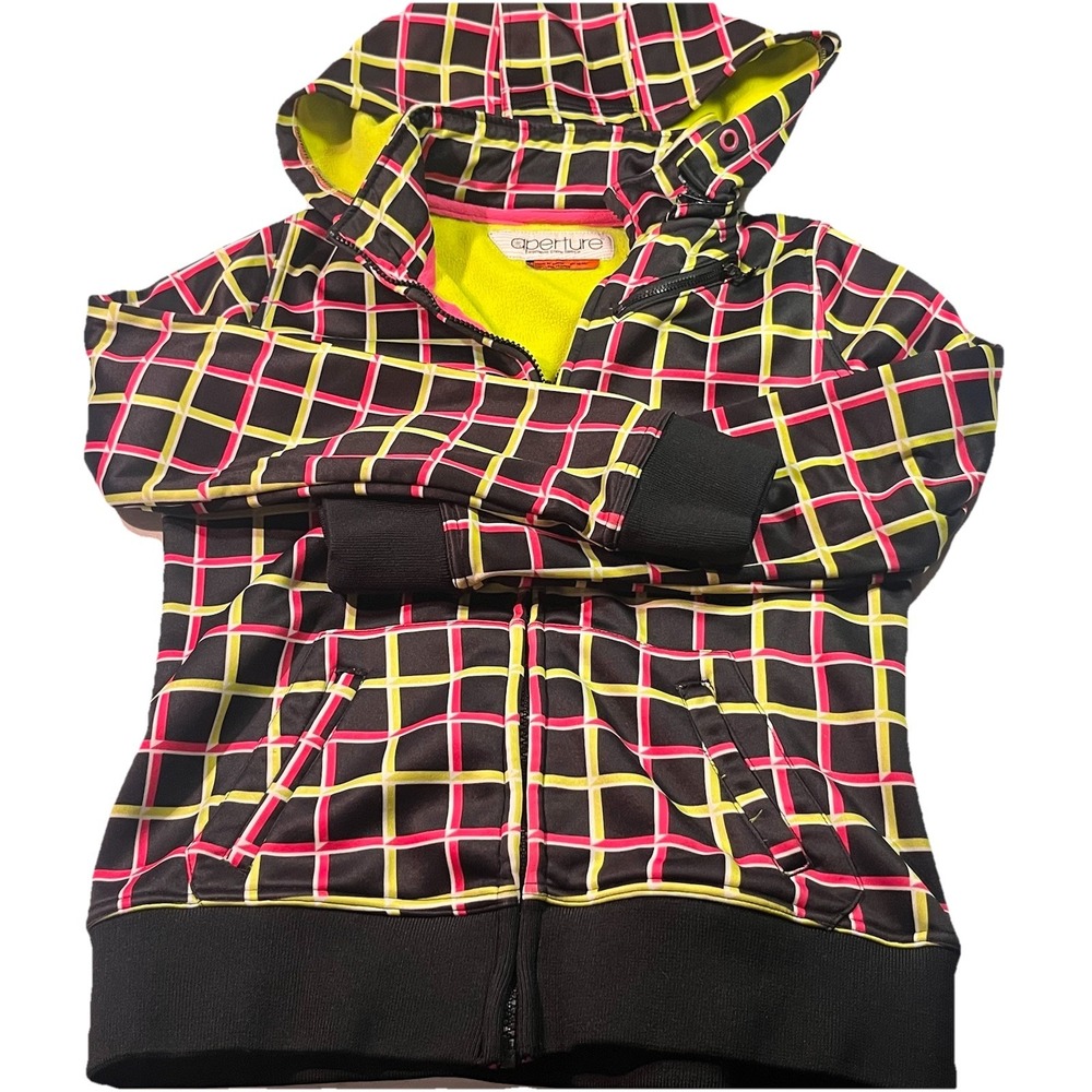 Aperture Women's Snow Fleece Full Zip Six M Plaid Snowboard Ski EUC Zip Hood